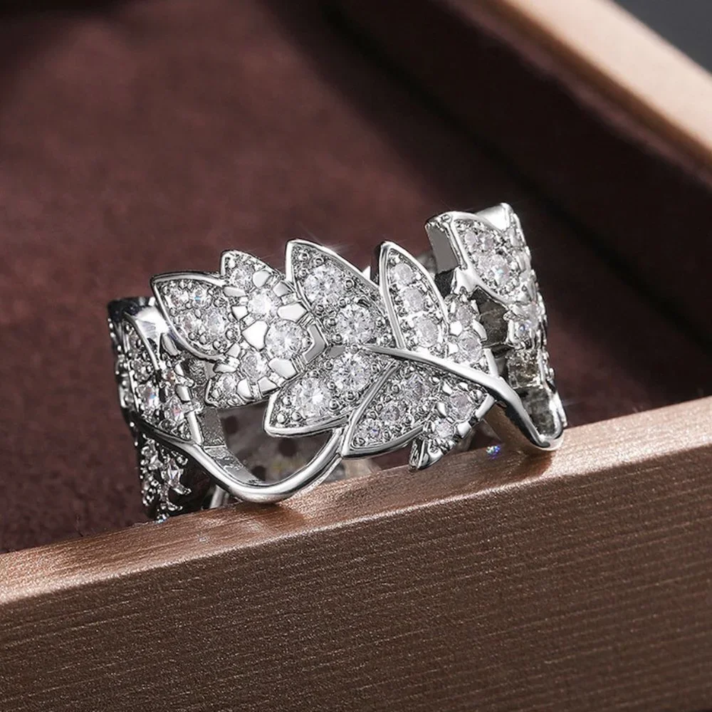 🎀925 Silver Plated Beautiful Silver Bague Leaf Women Ring, GPMB1433